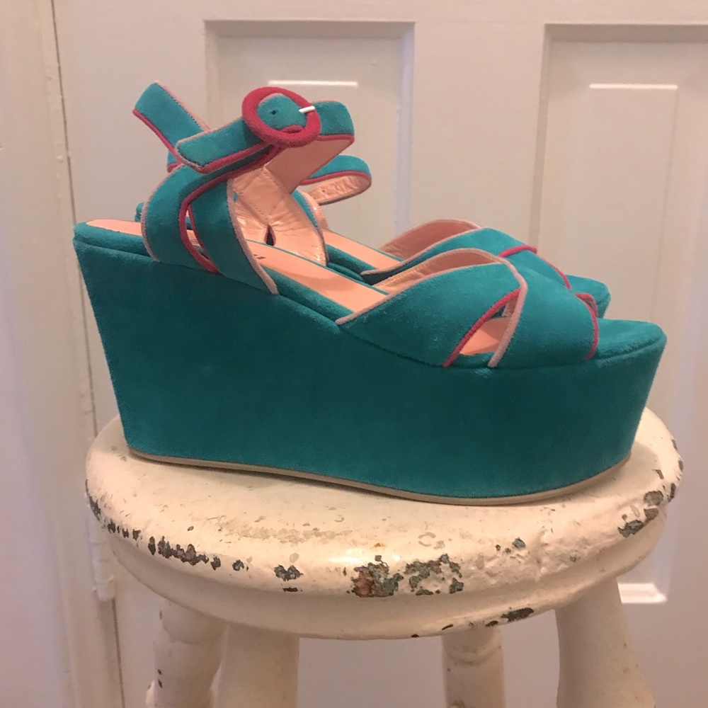 Studio Pollini Turquoise Suede Platform Sandals, size 38, made in Italy